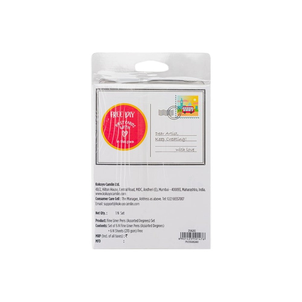 Camel Fineliner Pens - Set of 6 + Free A6 Postcards - Archival Ink